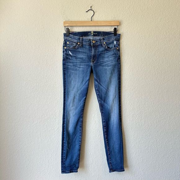 7 FOR ALL MANKIND Low Rise The Ankle Skinny Jeans Distressed - Picture 1 of 11